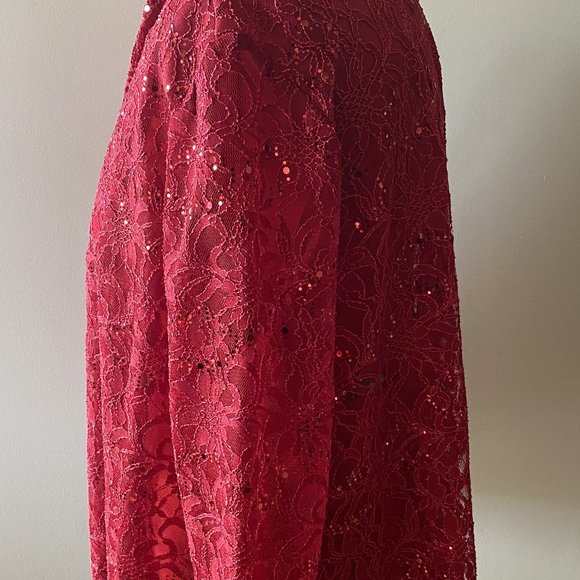 Vikki Vi, Red Lace and Sequence Duster, Size 3X - Picture 2 of 7